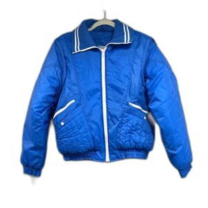 Vintage 80's Convertible Ski Jacket Women’s L Blue & White - Excellent Condition